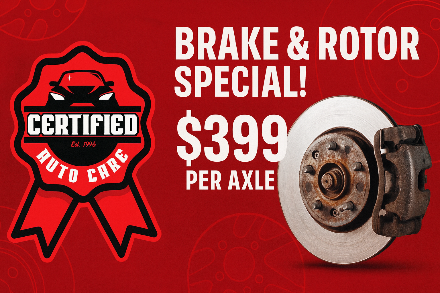 Brake repair service Plymouth Canton MI rotor and pad special